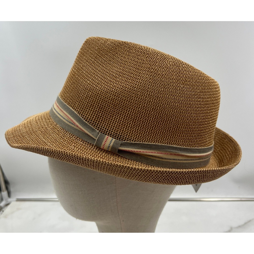 Journey Hats Fedora Hat Men's Large Brown Straw Trilby Striped Band NWT